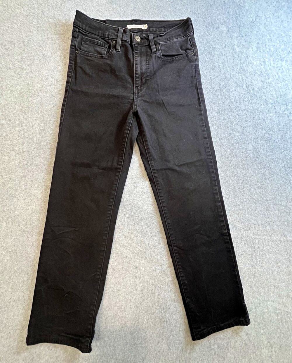 Levi's 724 Women's High Rise Slim Straight Dark Wash Black Stretch Jeans Sz 28